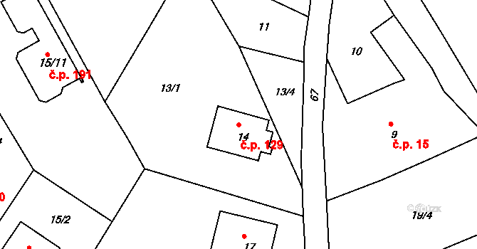 Liberec XX-Ostašov 129, Liberec na parcele st. 14 v KÚ Ostašov u Liberce, Katastrální mapa