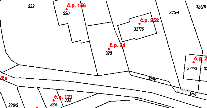 Kovalovice 74 na parcele st. 328 v KÚ Kovalovice, Katastrální mapa