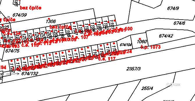 Rosice 117 na parcele st. 1109 v KÚ Rosice u Brna, Katastrální mapa