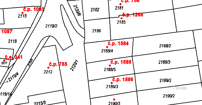 Šlapanice 1584 na parcele st. 2188/4 v KÚ Šlapanice u Brna, Katastrální mapa