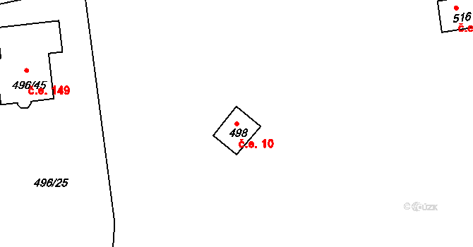Kanice 10 na parcele st. 498 v KÚ Kanice, Katastrální mapa