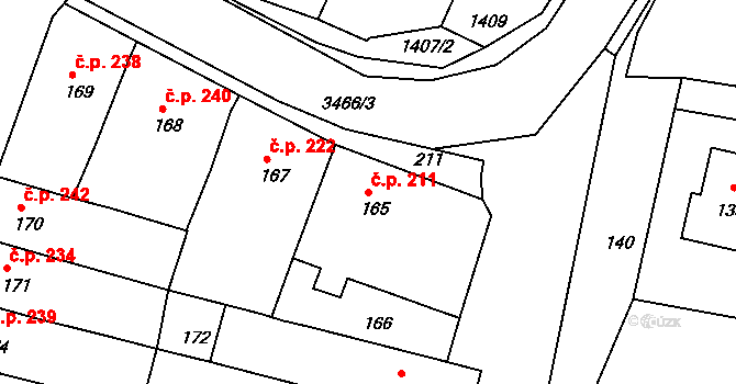 Střelice 211 na parcele st. 165 v KÚ Střelice u Brna, Katastrální mapa