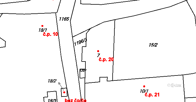 Držovice 20, Úštěk na parcele st. 7 v KÚ Držovice, Katastrální mapa