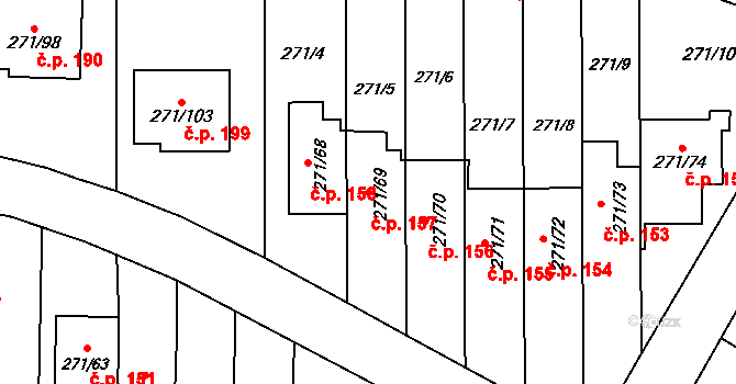 Červený Hrádek 157, Plzeň na parcele st. 271/69 v KÚ Červený Hrádek u Plzně, Katastrální mapa