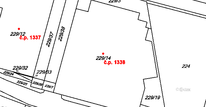 Doubravka 1338, Plzeň na parcele st. 229/14 v KÚ Lobzy, Katastrální mapa