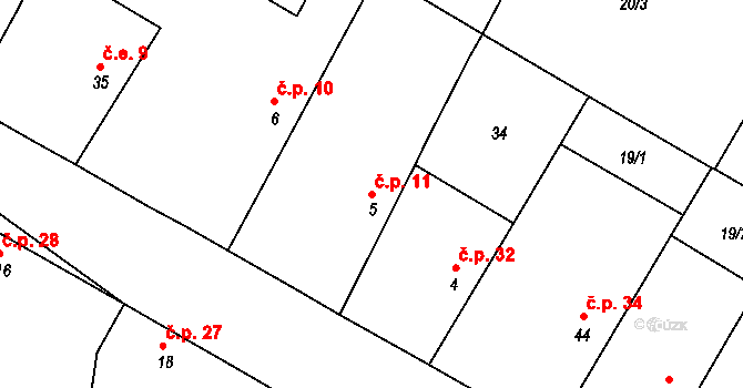Loukonosy 11, Žiželice na parcele st. 5 v KÚ Loukonosy, Katastrální mapa