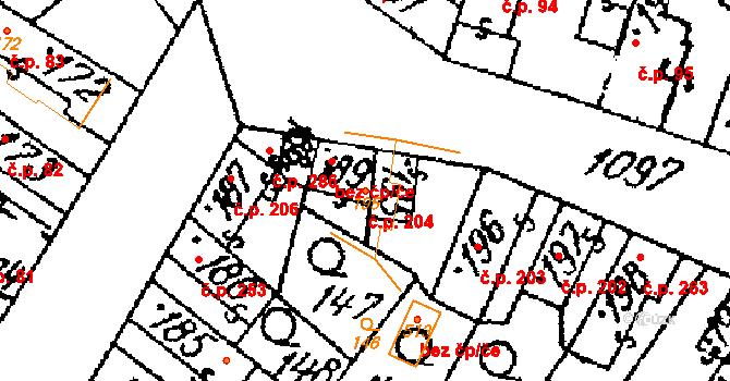 Žiželice 204 na parcele st. 195 v KÚ Žiželice nad Cidlinou, Katastrální mapa