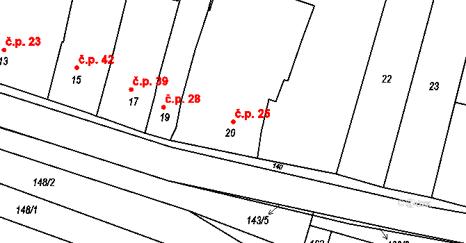 Hvozdec 25 na parcele st. 20 v KÚ Hvozdec u Veverské Bítýšky, Katastrální mapa