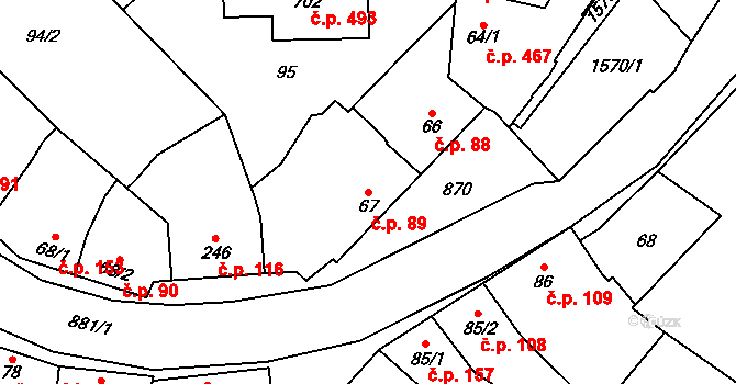 Držovice 89 na parcele st. 67 v KÚ Držovice na Moravě, Katastrální mapa