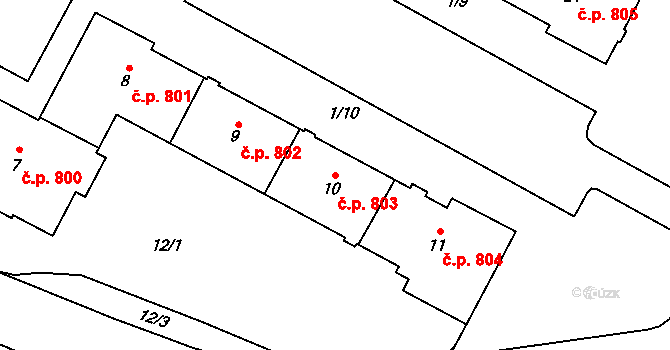 Šumbark 803, Havířov na parcele st. 10 v KÚ Šumbark, Katastrální mapa