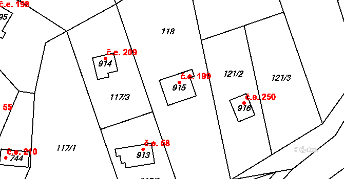 Bílovice nad Svitavou 199 na parcele st. 915 v KÚ Bílovice nad Svitavou, Katastrální mapa