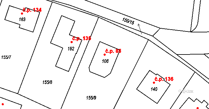 Chýnice 85 na parcele st. 108 v KÚ Chýnice, Katastrální mapa