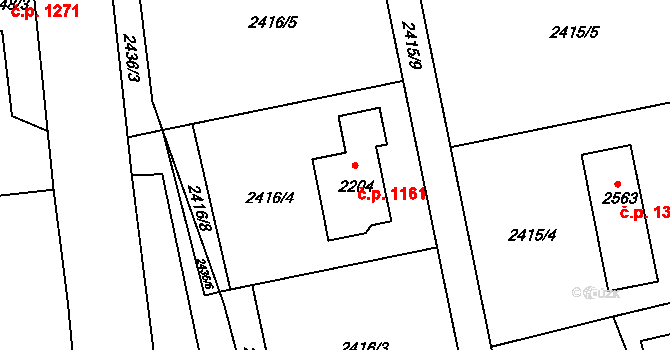 Vizovice 1161 na parcele st. 2204 v KÚ Vizovice, Katastrální mapa