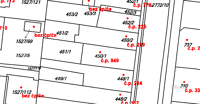 Protivín 949 na parcele st. 450/1 v KÚ Protivín, Katastrální mapa