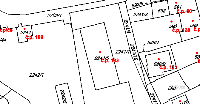 Dačice IV 133, Dačice na parcele st. 2241/5 v KÚ Dačice, Katastrální mapa