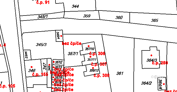 Neveklov 306 na parcele st. 357/10 v KÚ Neveklov, Katastrální mapa