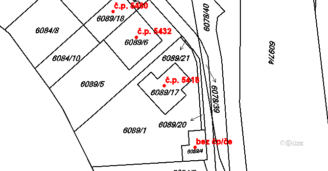 Chomutov 5418 na parcele st. 6089/17 v KÚ Chomutov I, Katastrální mapa