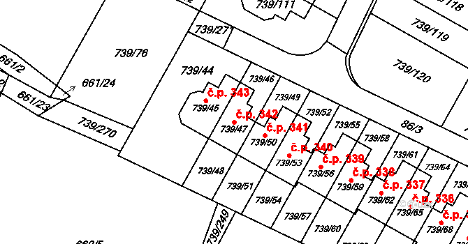 Proskovice 342, Ostrava na parcele st. 739/47 v KÚ Proskovice, Katastrální mapa