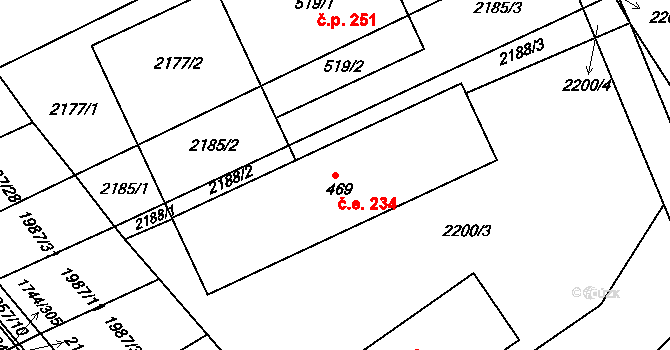 Hrádek na Vlárské dráze 234, Slavičín na parcele st. 469 v KÚ Hrádek na Vlárské dráze, Katastrální mapa