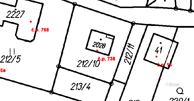 Čeladná 738 na parcele st. 2028 v KÚ Čeladná, Katastrální mapa