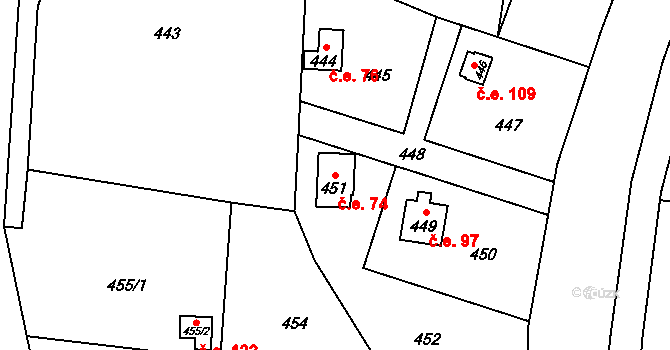 Přerov XIII-Penčice 74, Přerov na parcele st. 451 v KÚ Penčičky, Katastrální mapa