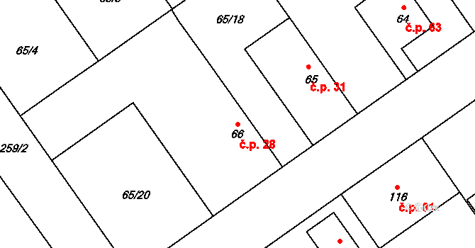 Smilovice 28 na parcele st. 66 v KÚ Smilovice u Luštěnic, Katastrální mapa