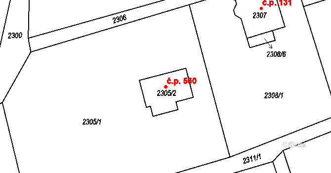 Šumbark 560, Havířov na parcele st. 2305/2 v KÚ Šumbark, Katastrální mapa