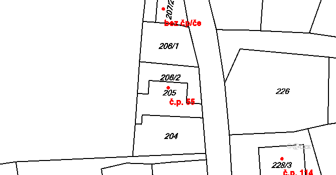 Horní Částkov 55, Habartov na parcele st. 205 v KÚ Horní Částkov, Katastrální mapa