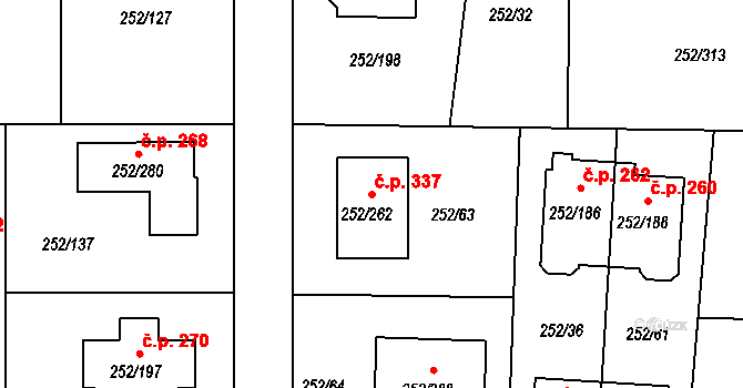 Litvínovice 337 na parcele st. 252/262 v KÚ Litvínovice, Katastrální mapa
