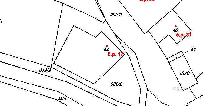 Horní Ves 17, Trstěnice na parcele st. 44 v KÚ Horní Ves u Mariánských Lázní, Katastrální mapa
