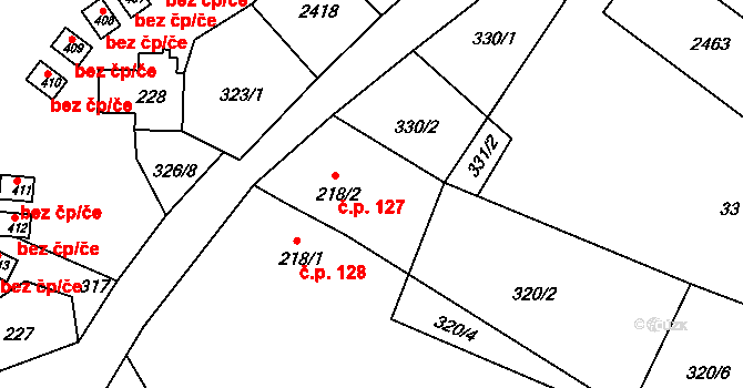Lindava 127, Cvikov na parcele st. 218/2 v KÚ Lindava, Katastrální mapa