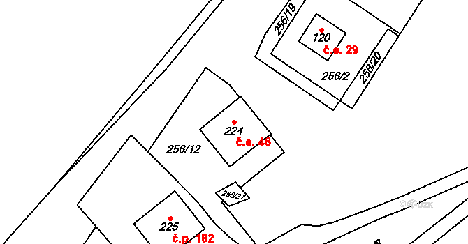 Podvihov 46, Opava na parcele st. 224 v KÚ Podvihov, Katastrální mapa