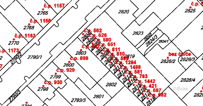 Chomutov 811 na parcele st. 2808 v KÚ Chomutov I, Katastrální mapa