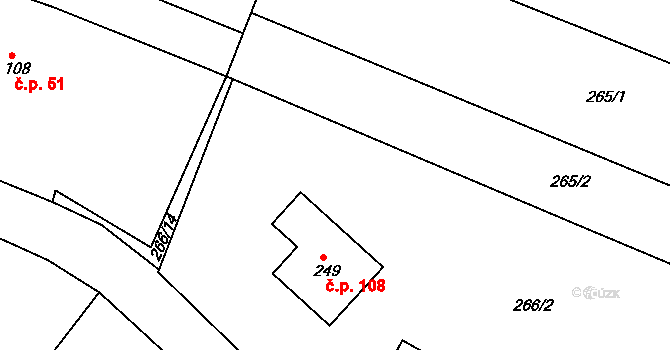 Teplýšovice 108 na parcele st. 249 v KÚ Teplýšovice, Katastrální mapa