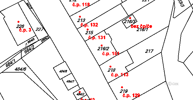 Opatovice 151, Vyškov na parcele st. 216/2 v KÚ Opatovice u Vyškova, Katastrální mapa