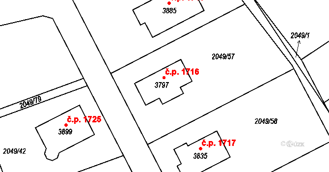 Humpolec 1716 na parcele st. 3797 v KÚ Humpolec, Katastrální mapa