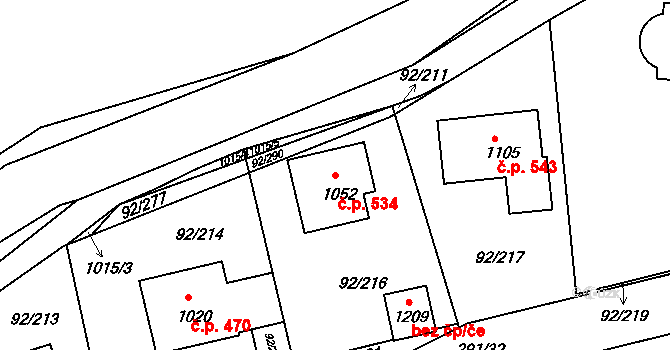 Nučice 534 na parcele st. 1052 v KÚ Nučice u Rudné, Katastrální mapa