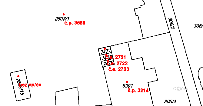 Hodonín 2721 na parcele st. 7477 v KÚ Hodonín, Katastrální mapa