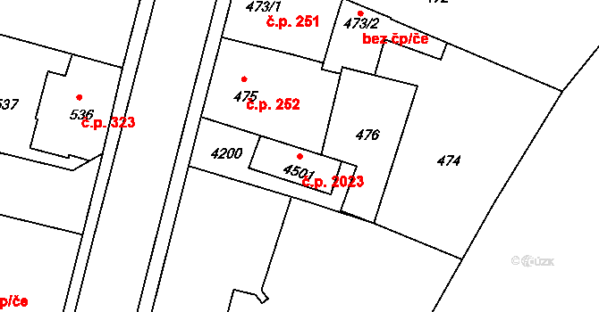 Čelákovice 2023 na parcele st. 4501 v KÚ Čelákovice, Katastrální mapa