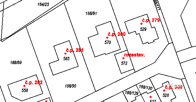 Radomyšl 280 na parcele st. 570 v KÚ Radomyšl, Katastrální mapa
