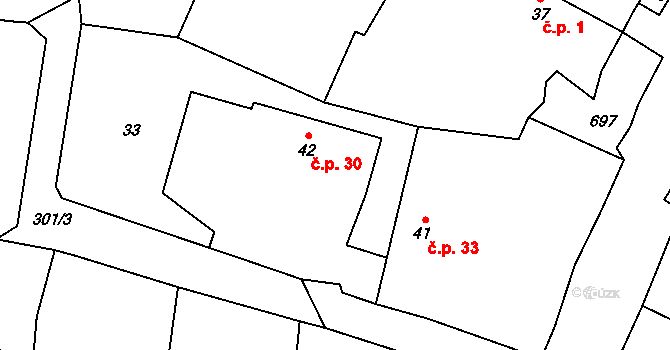 Jetenovice 30, Velký Bor na parcele st. 42 v KÚ Jetenovice, Katastrální mapa