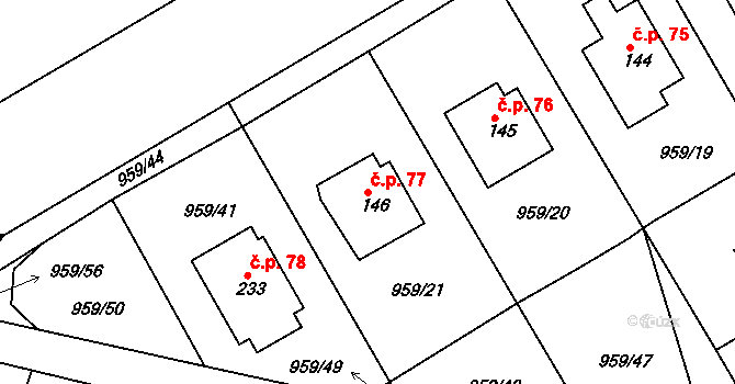 Horní Záhoří 77, Záhoří na parcele st. 146 v KÚ Horní Záhoří u Písku, Katastrální mapa