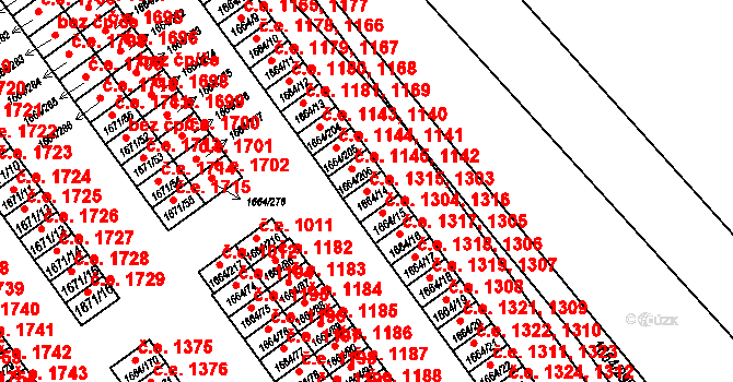 Teplické Předměstí 1303,1315, Bílina na parcele st. 1664/14 v KÚ Bílina, Katastrální mapa