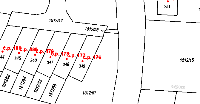 Olbramovice Ves 176, Olbramovice na parcele st. 349 v KÚ Olbramovice u Votic, Katastrální mapa