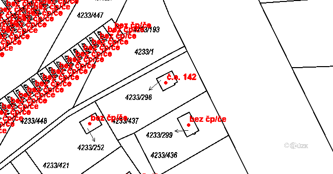 Veselí nad Lužnicí I 142, Veselí nad Lužnicí na parcele st. 4233/298 v KÚ Veselí nad Lužnicí, Katastrální mapa