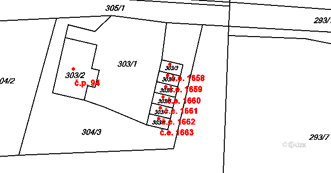 Děčín XXXIII-Nebočady 1660, Děčín na parcele st. 303/5 v KÚ Nebočady, Katastrální mapa
