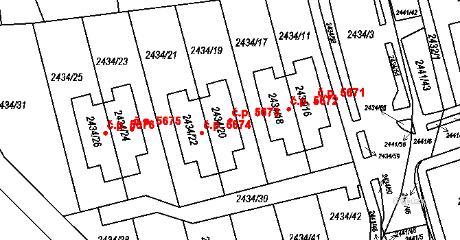 Chomutov 5673 na parcele st. 2434/20 v KÚ Chomutov II, Katastrální mapa