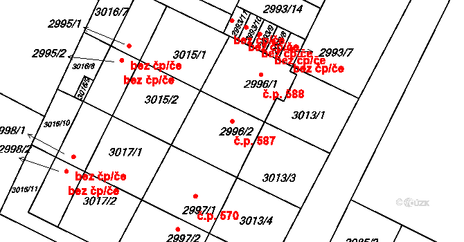 Bystřice nad Pernštejnem 587 na parcele st. 2996/2 v KÚ Bystřice nad Pernštejnem, Katastrální mapa
