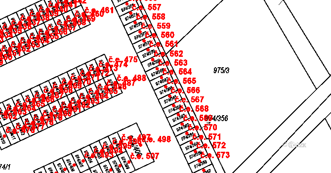 Štětí 565 na parcele st. 974/366 v KÚ Štětí I, Katastrální mapa