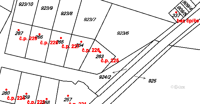 Jimramov 225 na parcele st. 263 v KÚ Jimramov, Katastrální mapa